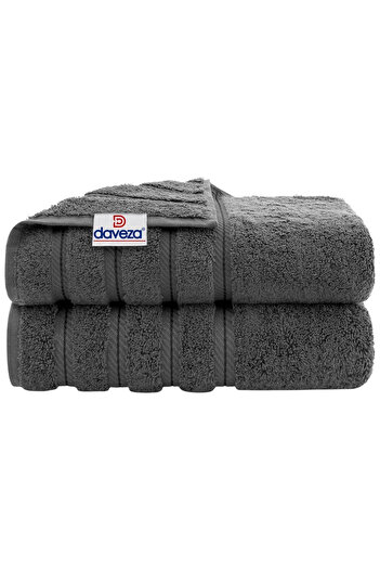 DAVEZA Set of 2 Premium Daveza Towels, 600 GSM, 100% Turkish Cotton, Dark Grey Color