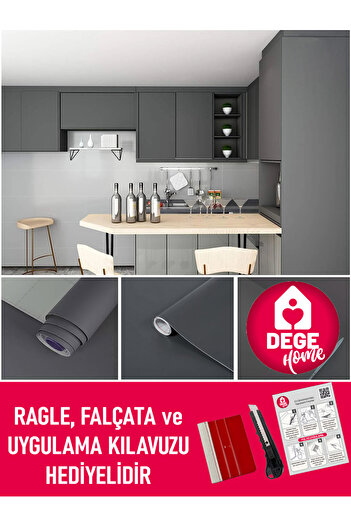 DEGE HOME Matte Anthracite Gray Adhesive Foil, 61 Cm. Kitchen, Bathroom, Countertop, Wall, Cabinet and Table Veneer
