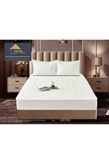 JOJO HOME Velvet Quilted Topper Cover, 180x200, 3 Pieces, White