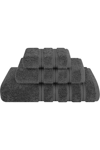 DAVEZA Set of 3 Premium Daveza Towels, 600 GSM, 100% Turkish Cotton, Dark Grey Color