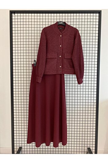 Armine TREND New Season Hakim Collar Buttoned Jacket with Pockets and Zippered Skirt Bottom-Top Set