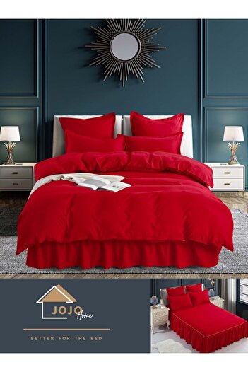 JOJO HOME Bed Linen, 6 Pieces, Ruffles, Finet Coarse, 250x270cm, Red