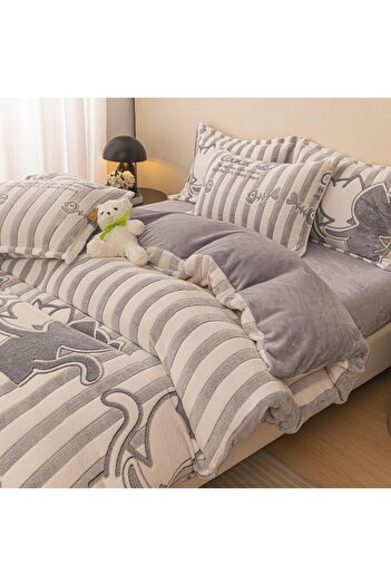JOJO HOME Cocolino Bed Linen, 4 Pieces, with Elastic, 180x200cm, Gray, Cats