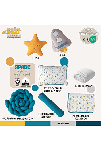JOYFUL KIDS Space Crib Sleeping Set - 100% Cotton Muslin - Space Themed Baby Sleeping Set