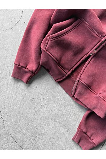 ablukaonline Men's Relax Fit Washable Hooded Sweatshirt Burgundy