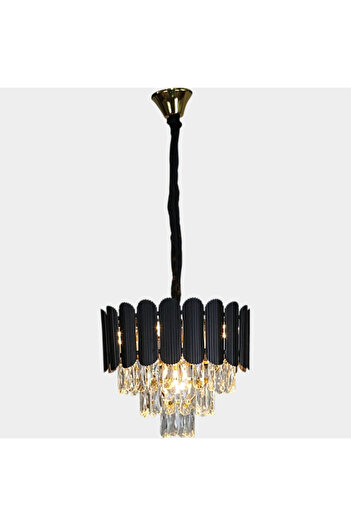HAMER Luxury Crystal Chandelier, Modern Black and Gold Chandelier, 40cm