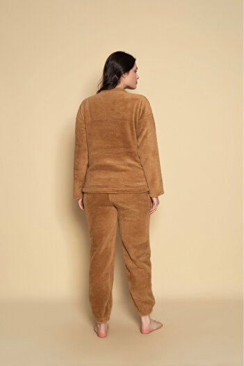 embody Lady's cocolino polar fleece pyjamas, fluffy and warm, brown 477