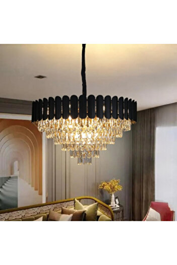 HAMER Luxury Crystal Chandelier, Modern Black and Gold Chandelier, 80cm