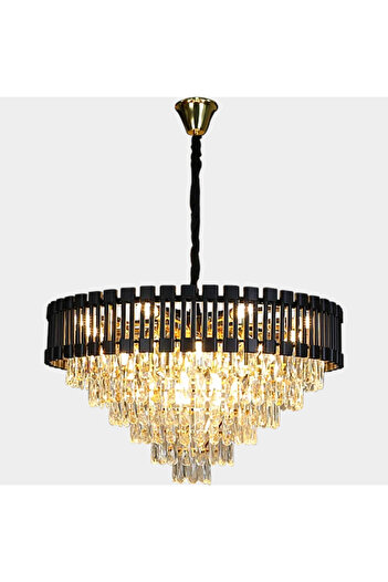 HAMER Luxury Crystal Chandelier, Modern Black and Gold Chandelier, 80cm