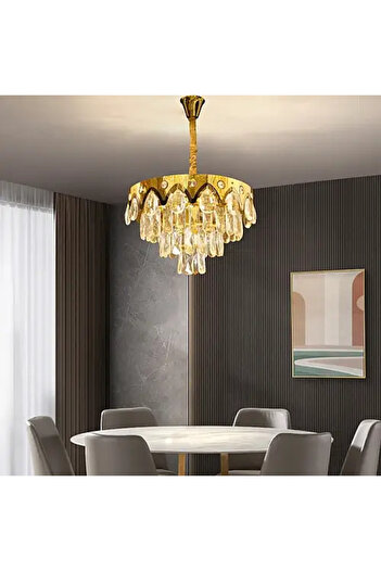 HAMER Luxury Crystal Chandelier, Gold Shadow Light, 40cm