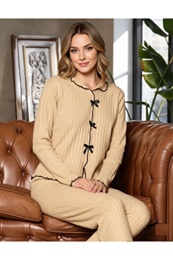 embody Ladies Elegant Pajama in Knitted Knitted Beige 8222