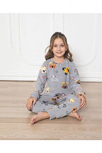 embody Cocolino girls' pyjamas, fluffy and warm, Koala print, grey 713