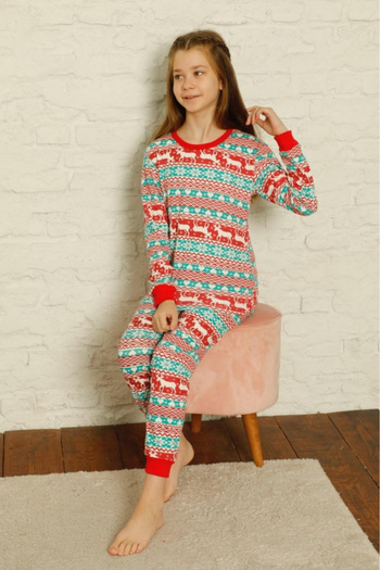 embody Girls' cotton pyjamas, Christmas motif, cosy red green 2022