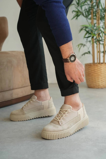 Zerenyus Zrk-X516 Premium Beige Suede Casual Men's Shoes