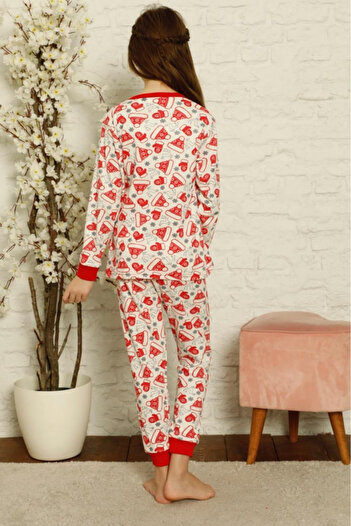 embody Girl's cotton pyjamas, Christmas motif, red/white long trousers and sleeves 2020