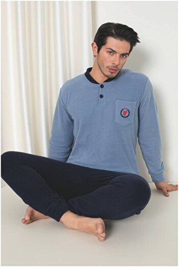 embody Men's cocolino polar pyjamas, fine, delicate and soft, blue 1048