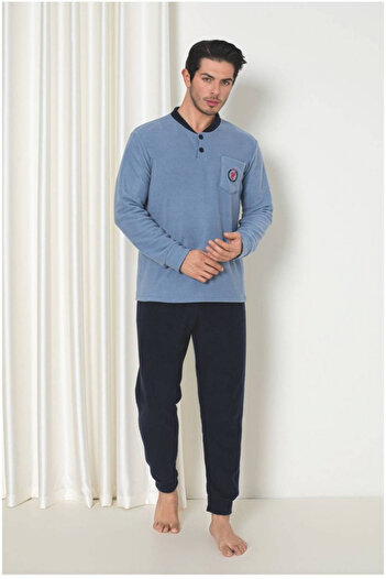 embody Men's cocolino polar pyjamas, fine, delicate and soft, blue 1048