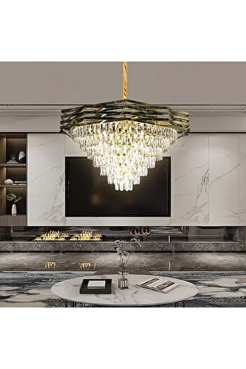HAMER Luxury Crystal Chandelier, Modern Gold Shimmer Chandelier, 100cm, Elegant