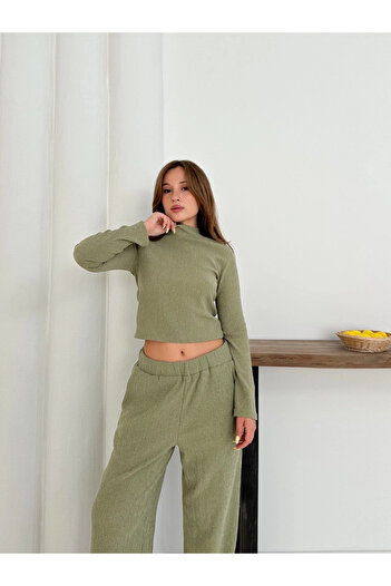 Zerenyus Turtleneck Knitted Top and Bottom Set Mint