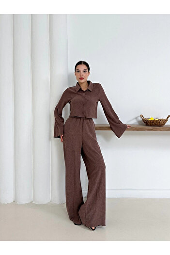 Zerenyus Shirt Collar Covered Button Suit Brown