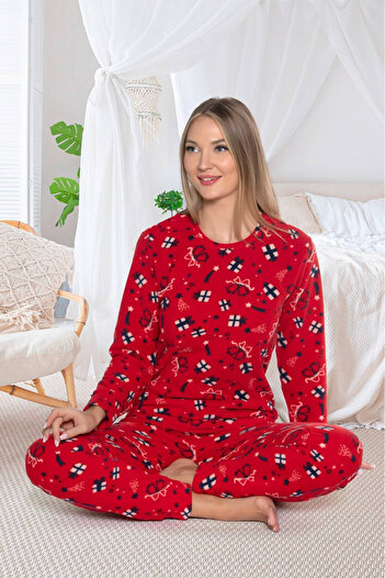 embody Ladies' cocolino pyjamas, soft polar fleece, print Christmas present, red 512