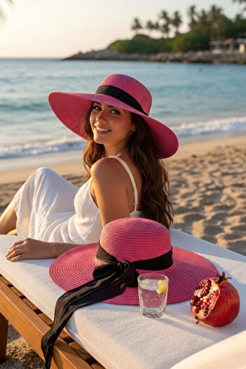 Marina Fuchsia Wide Straw Hat with Bow 1423218