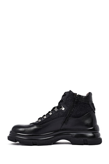 Derimod Men's Black Zippered Leather Boots 25Wfd605214