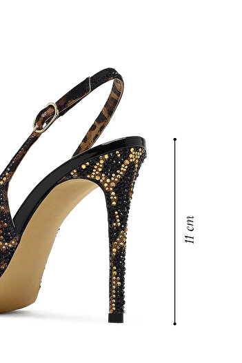 Derimod Women's Leopard Print Stone Open Back High Thin Heeled Leather Shoes 25Afd1211Ts
