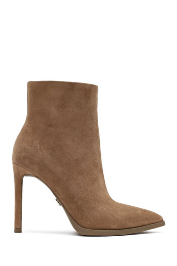 Derimod Women's Beige Zippered High Thin Heeled Suede Leather Boots 25Wfd491310