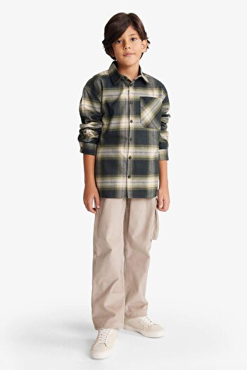 DeFacto Boy's Oversized Wide Fit Polo Neck Check Flannel Long Sleeve Shirt G3460A825Wn