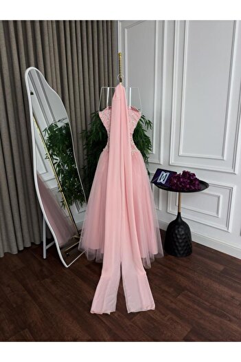 Generic Soft Pink Tulle Evening Dress with Shiny Sequins - Elegant Party and Wedding Dress