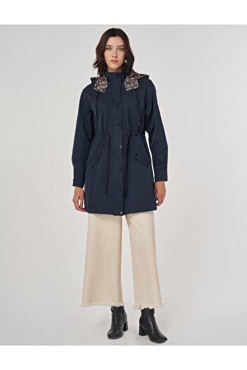 Kayra Waist Drawstring Trench Coat Navy Blue