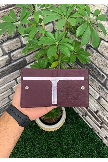 GUARD Plum Snap Closure Bi-Fold Design Genuine Leather Credit Card Holder - Grd251018Wt425