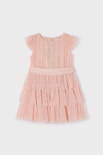 MAYORAL - Layered short-sleeve dress, Salmon Pink, 122 CM