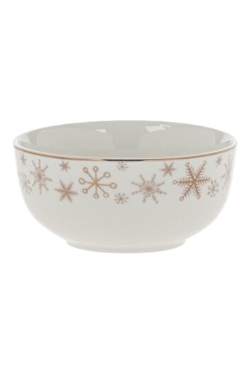 SHOPIENS Christmas Porcelain Bowl, White, Gold Snowflakes, 500 ml, MYONNA IT & E- COMMERCE