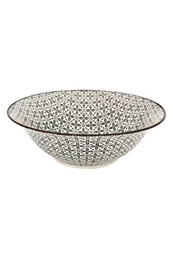 SHOPIENS Porcelain Bowl, Geometric Pattern, Beige/Black, 1.65L, Ø25cm, H8cm
