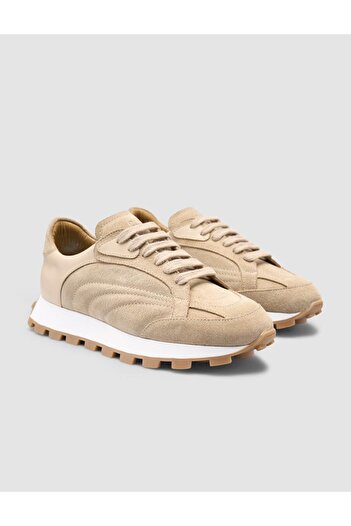 Cabani 100% Genuine Leather Beige Women's Sneakers
