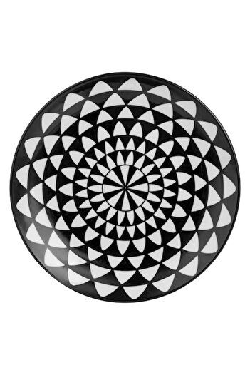 SHOPIENS Porcelain Plate, Black-and-White Pattern, 15 cm Diameter, Dishwasher and Microwave Safe, MYONNA IT &