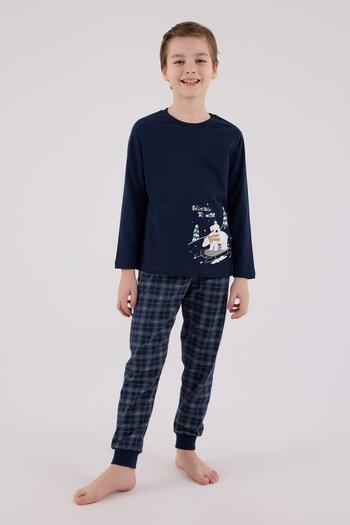 Arnetta Boy's Navy Blue Pajama Set, 100% Cotton