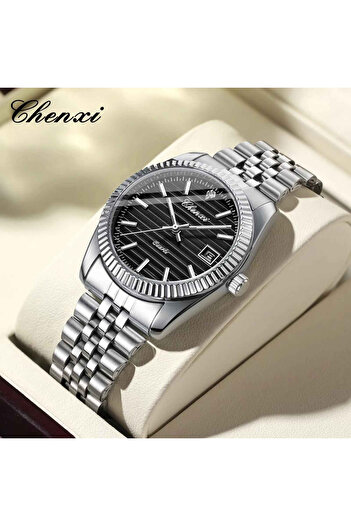 Chenxi BinBond 004D Silver-Black Men's Watch – Multifunctional, Business Design, Luminous Hands, 3ATM