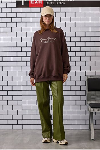 HEQA Nakışlı Sweatshirt Acı Kahve