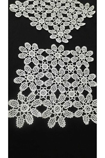 Papatyam Hand Knitted Crochet 2 Pieces (22*22) Hand Embroidered Cotton Thread/Handcrafted Dowry Lace/Vintage