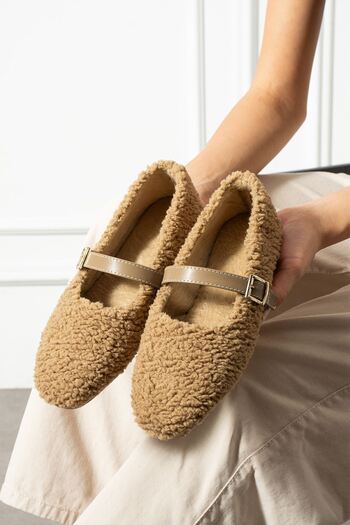 FUGA MODA Luma Mink Belted Gold Buckle Towel Textured Lightweight Home Slippers
