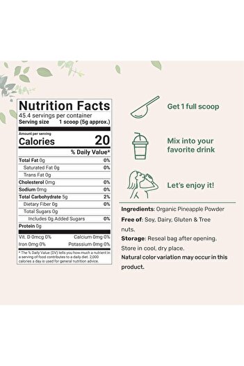 Micro ingredients Organic Pineapple Powder, 8 Ounce, Freeze Dried