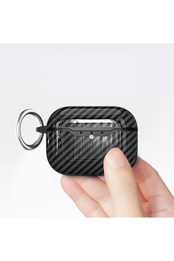 AktarMobile Airpods Pro 3. Nesil Uyumlu Kılıf Hoparlör ve Mikrofon Delikli Karbon Görünümlü Silikon Kapak