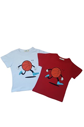 ACAR Set of 2 boys' cotton basketball t-shirts, age 5 years, 110 cm, White/Red