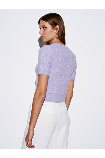 Dilvin 10651 Wool Blend Short Sleeve Knitwear Sweater-Lilac