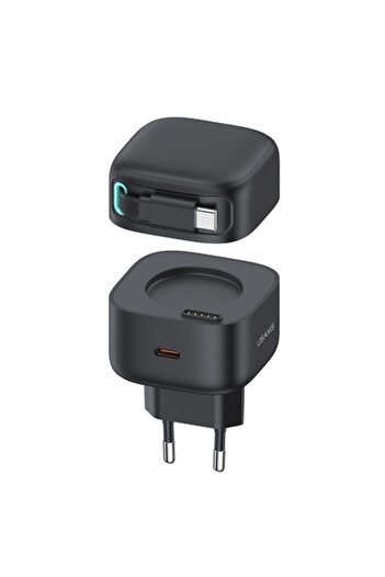 Usams USB-C PD 35W Wall Charger with Type-C Retractable Cable - Black