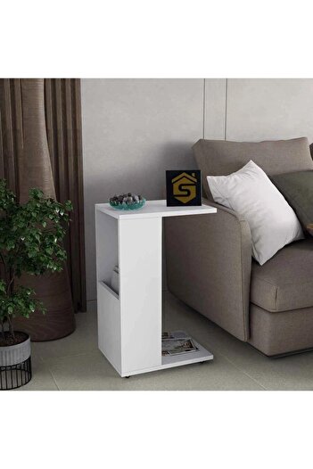 Stylish Home طاولة تقديم بعجلات بلون ابيض