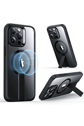 ESR Boost Flickstand HaloLock Case for iPhone 15 Pro Max, Y24, Aluminum, Clear Black